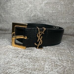 Saint Laurent 3cm Grained Calf Ysl Bronze Belt 38in/95cm